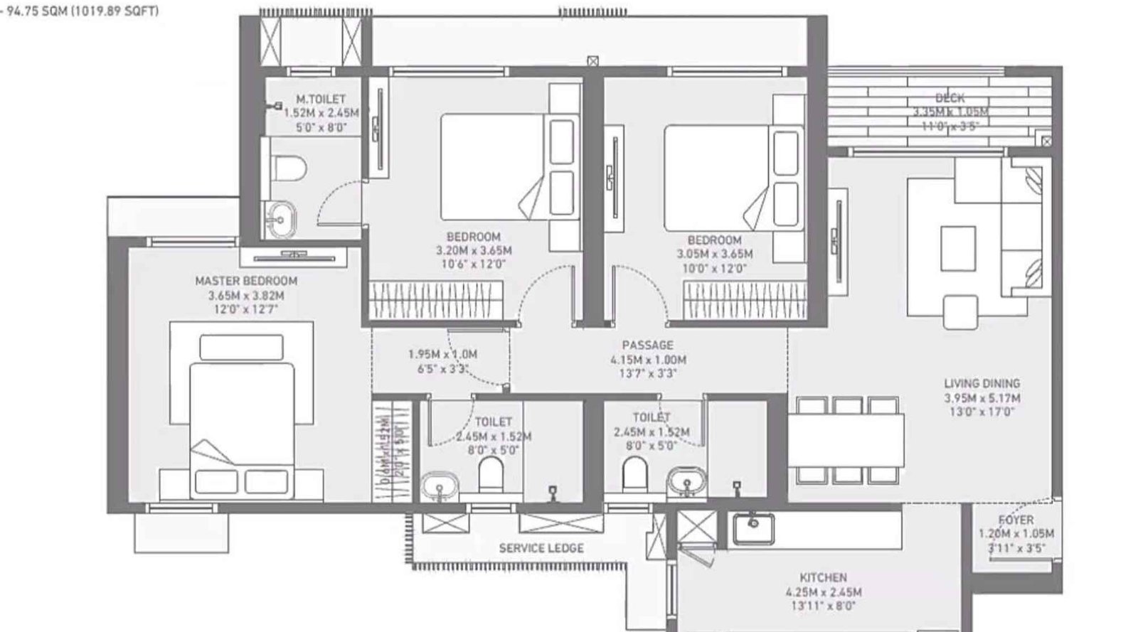 Birla-Taranya-Floor-Plan-3-BHK-Premium-1019-sqft